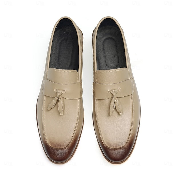 Leather Elegant Loafers Men's Tassel Genuine Slip-On -
