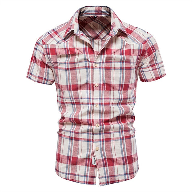 Plaid Button Men's Shirt Summer Up