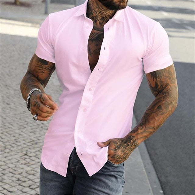 Summer Men's Shirt Black Button blue Up grey