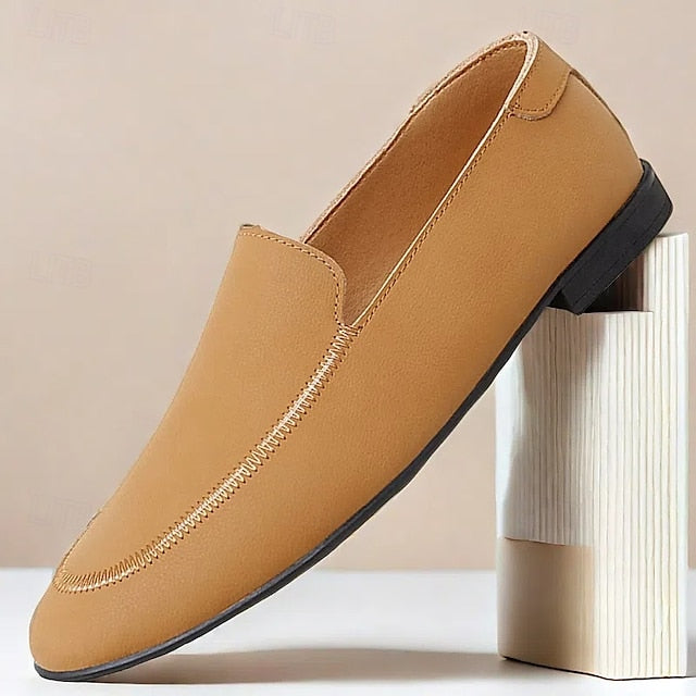 Loafers Shoes - Faux Prom Leather Men's with White Slip-On
