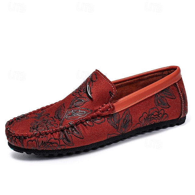 and Leather Men's Loafers White Checkered Orange Slip-On