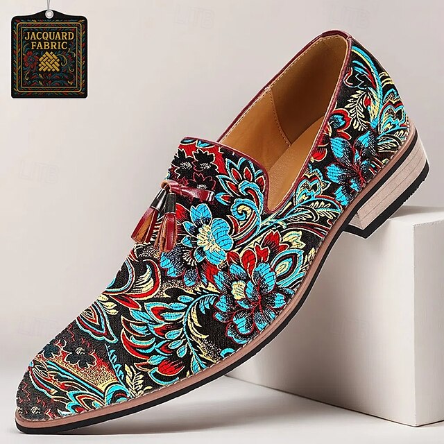 Men's - Slip-On Elegant Loafers Floral Embroidered Jacquard