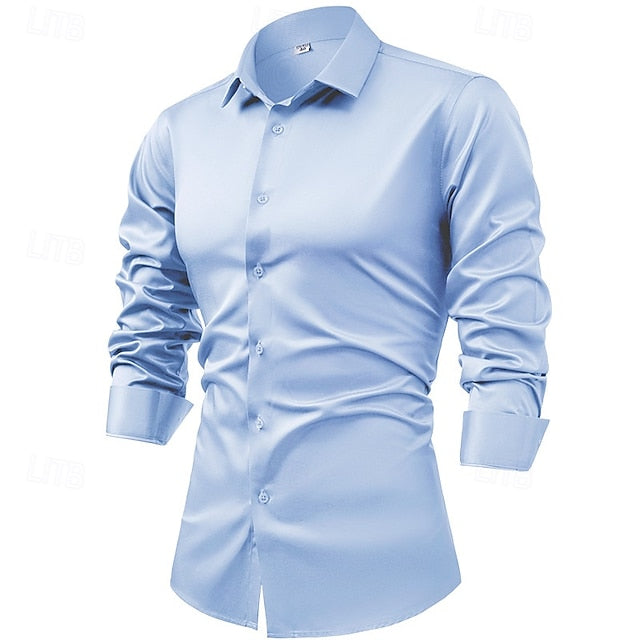 Satin Plain Men's Casual Up Shirt Button