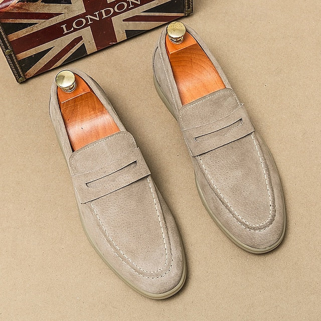 Loafers Slip-On Men's Comfortable Beige – Casual Suede