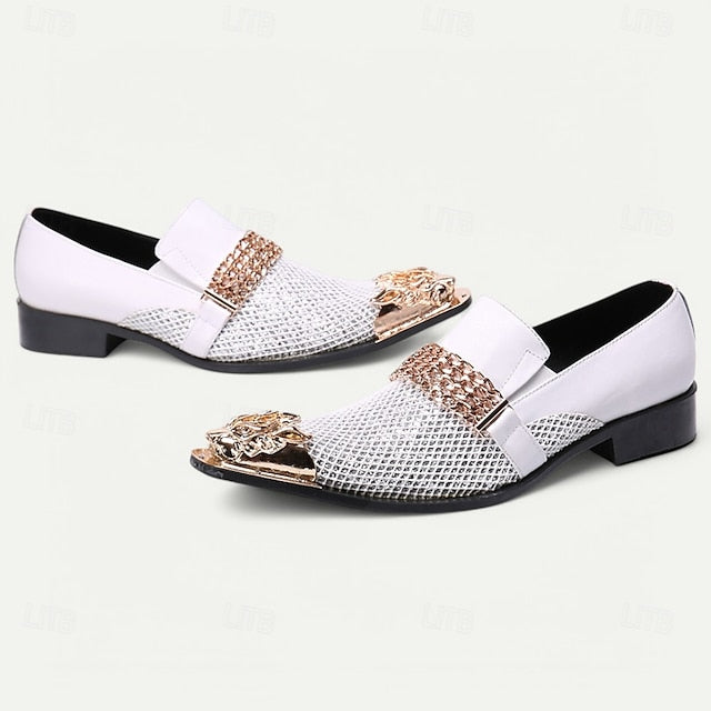 Loafers with Metallic Premium Men's Cowhide Slip-On White