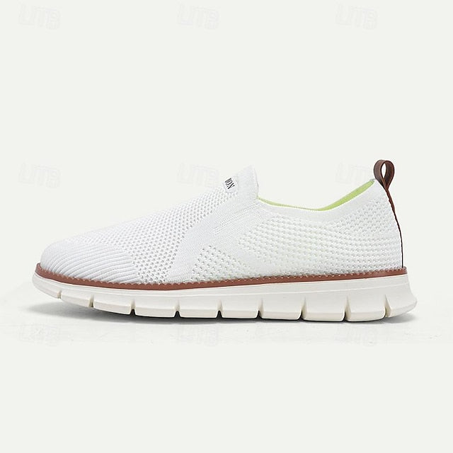 Knit Breathable Sneakers White Slip-On Men's with