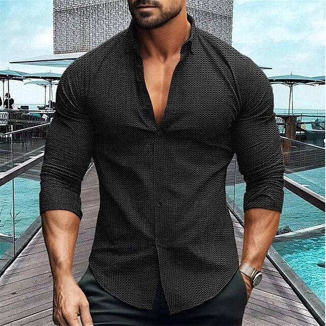 Up Men's Sleeve Waffle Button Shirt Casual Long