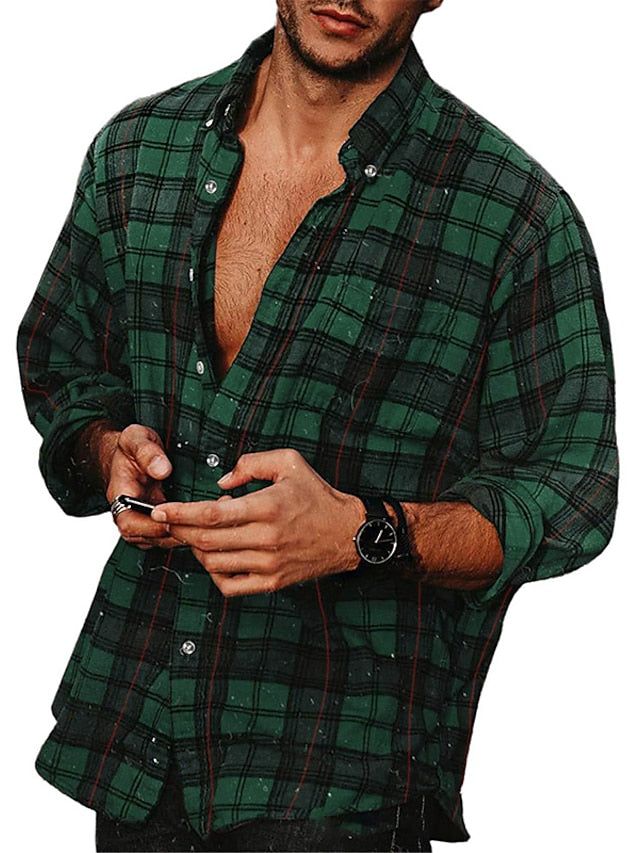 Yellow Casual Button Shirt Men's Up Green Red