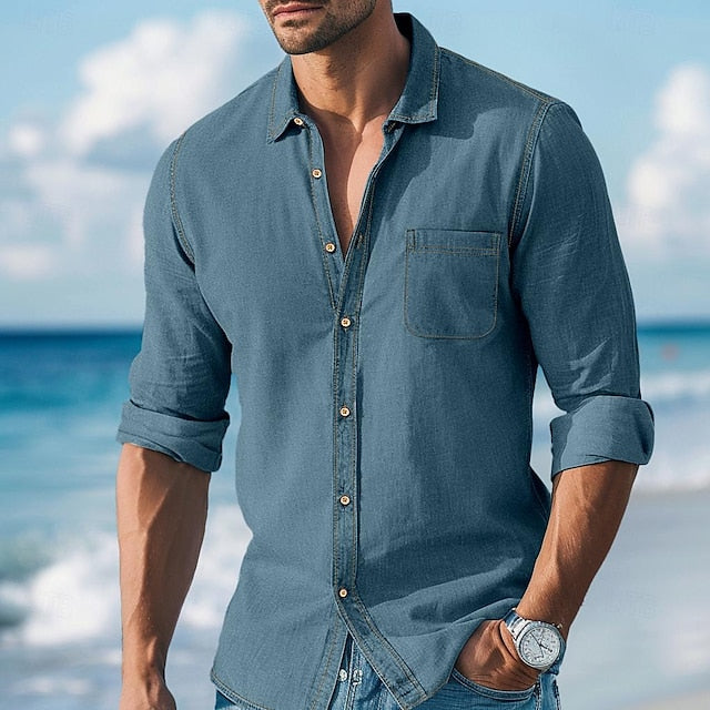 Up Shirt Calico Button Men's Chambray