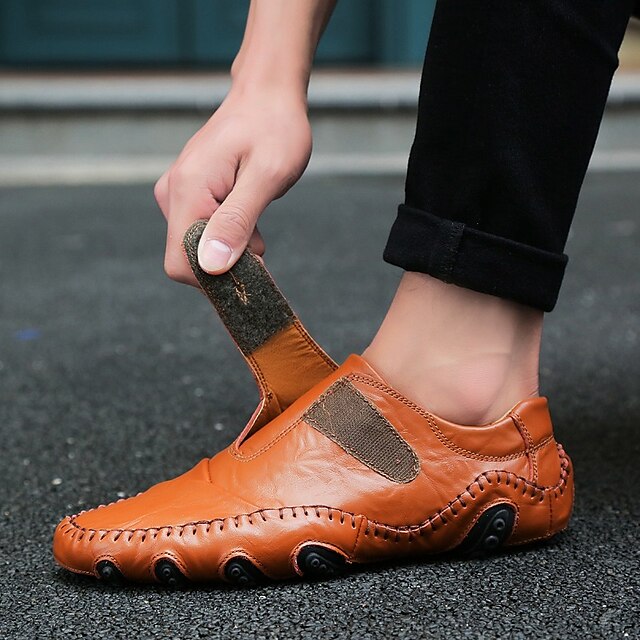 Leather Hand-Stitched Faux Soft Slip-On – Men's Moccasins