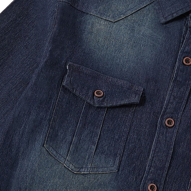 Shirt Men's Chambray Up Calico Button