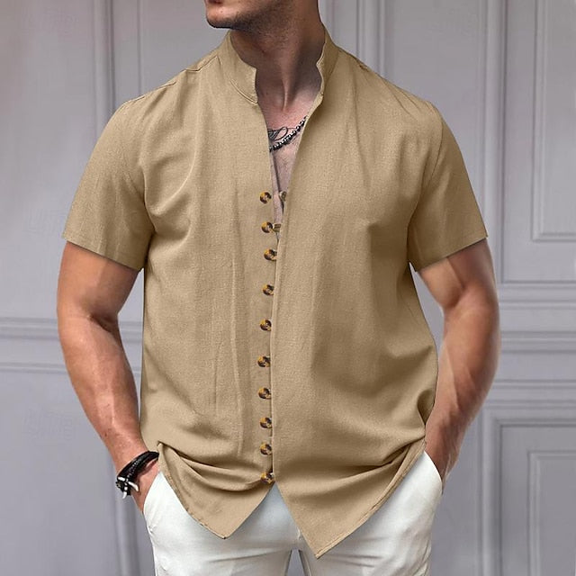 Mandarin Chinese Linen Men's Collar Shirt