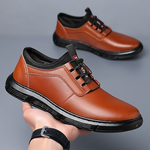 Men's with Black Shoes Leather Faux Brown Contrast Casual