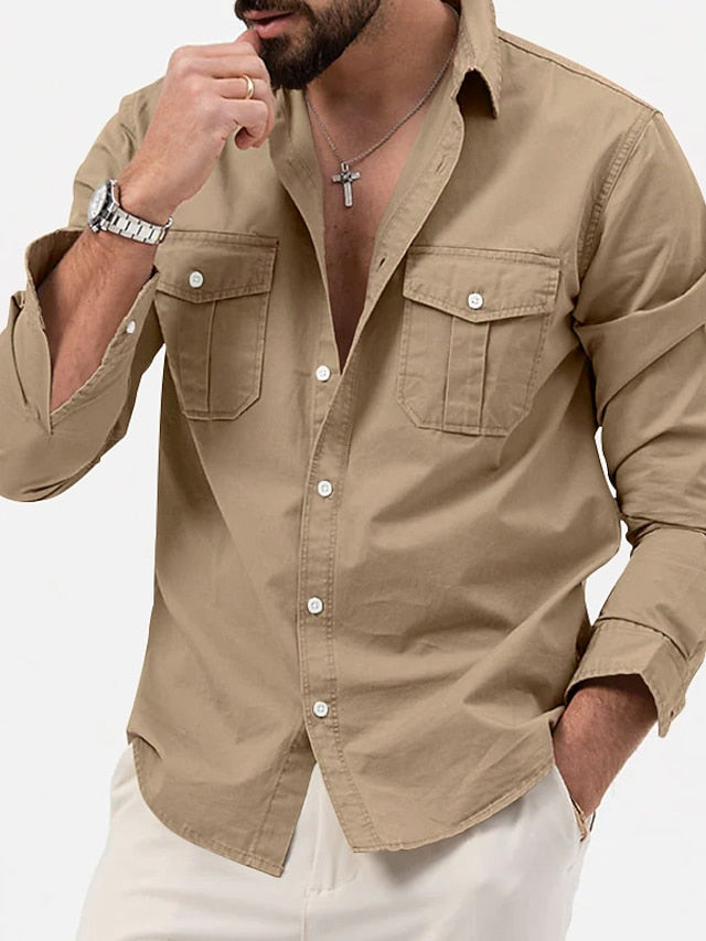 Men's Casual Black Up Shirt White Button Green