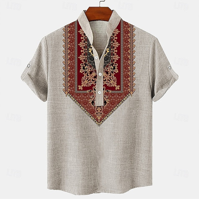 Linen Shirts Men's Vintage Retro Shirt Henley