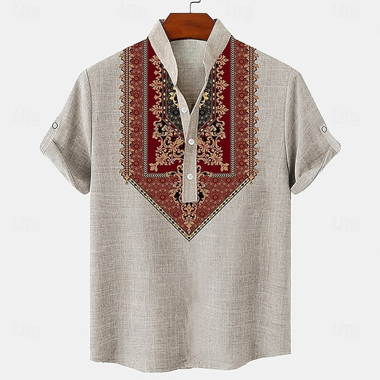 Linen Shirts Men's Vintage Retro Shirt Henley