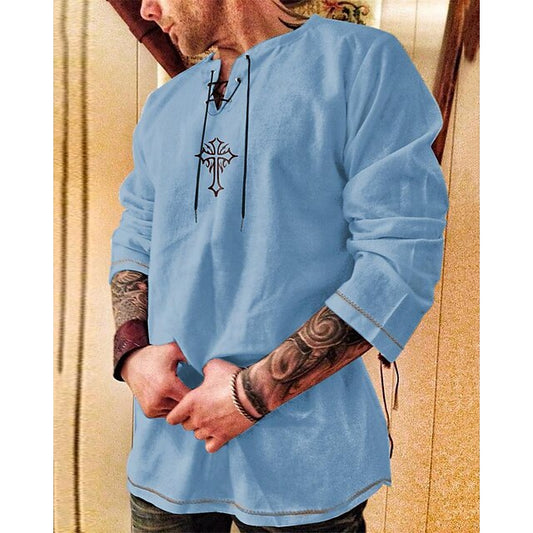 Men's Cotton Linen / Party Shirt Cross Casual