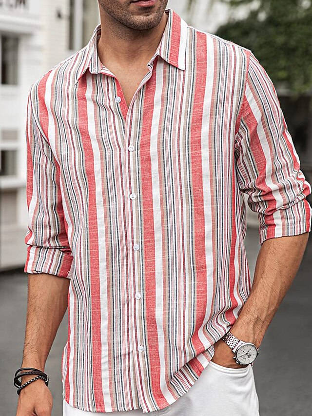 Striped Button Shirt Casual Shirts Men's Up