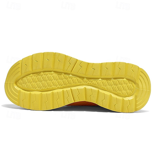 Elastic Sneakers Neon Yellow Knit Men's Sports with Upper