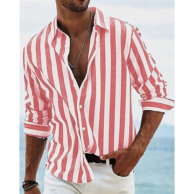 Shirt Summer Casual Beach Men's Up Button