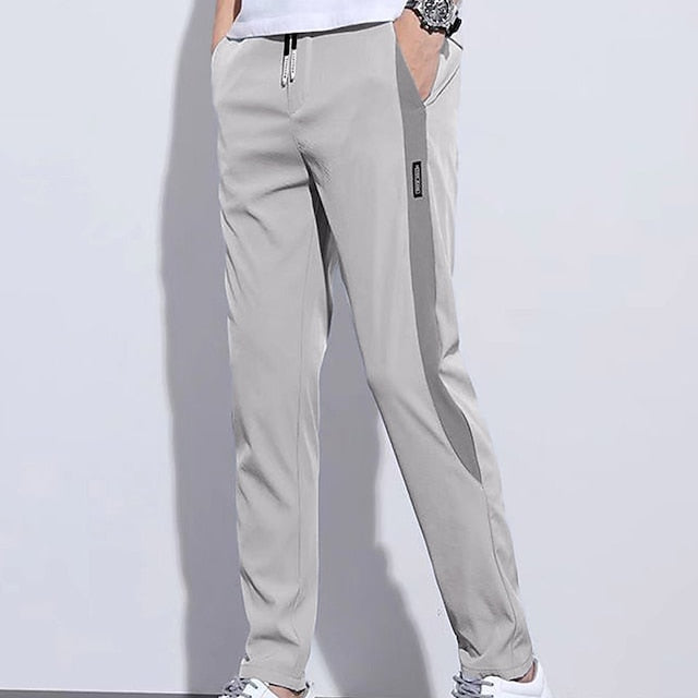 Drawstring Elastic Pants Trousers Waist Casual Solid Men's
