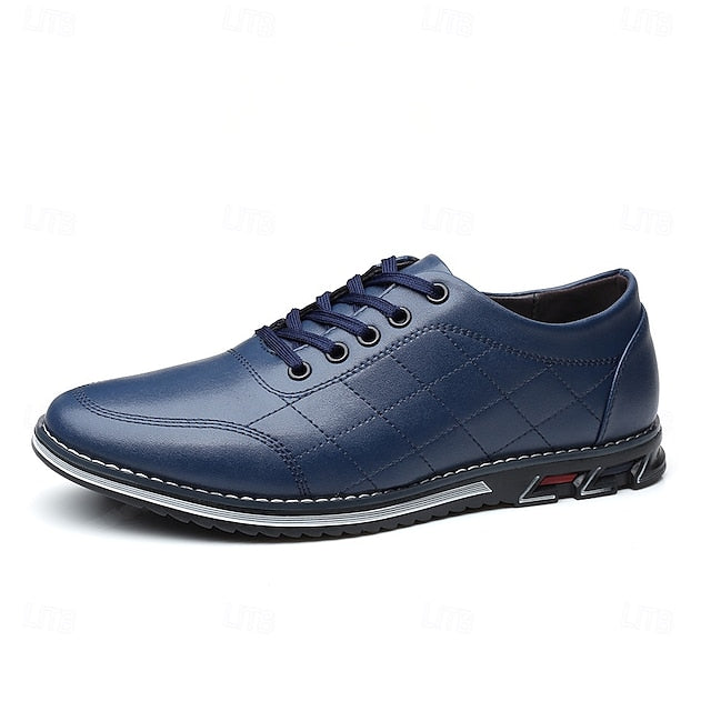 Lace-Up Sneakers Quilted Leather - Stylish Blue Men's Faux