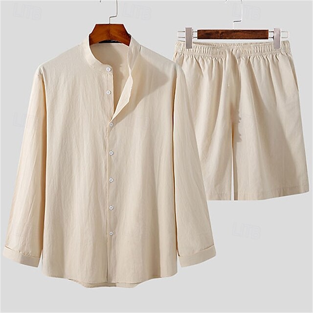 Shirt Men's Cotton Up Casual Button Linen