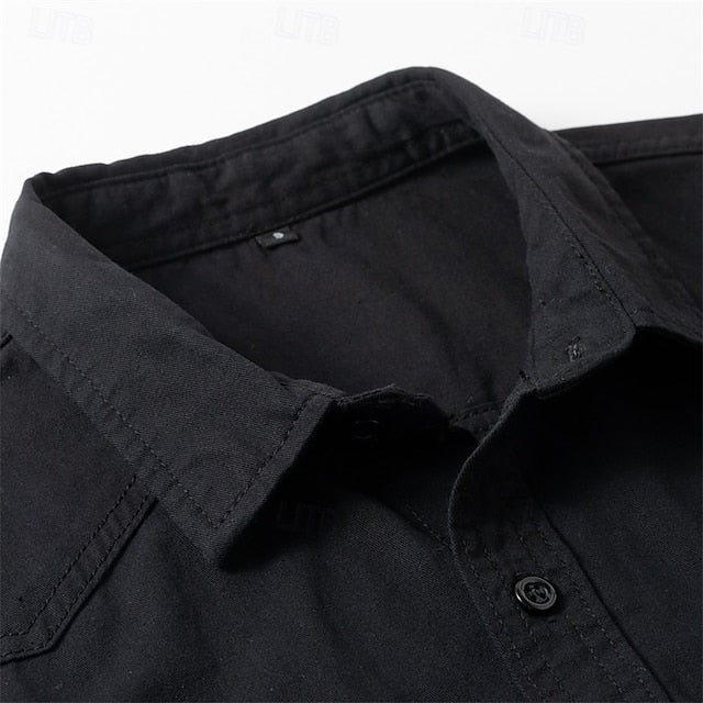 Up Button Summer Men's Black Shirt Casual