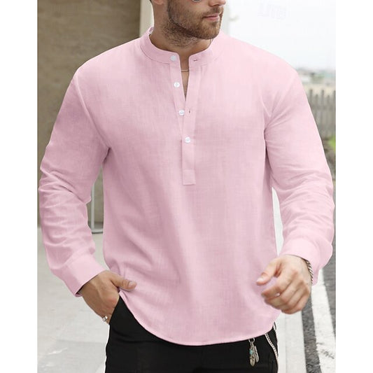 Cotton Men's Casual Popover Linen Shirt