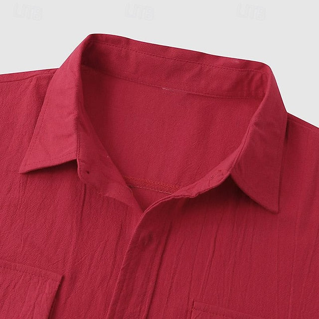 Shirt Wear Linen Beach Men's Up Button Summer