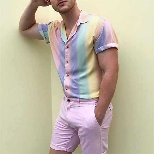 Up Summer Men's Collar Shirt Camp Button