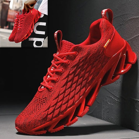 Men's Red with Blade Sole Breathable Sneakers - Running