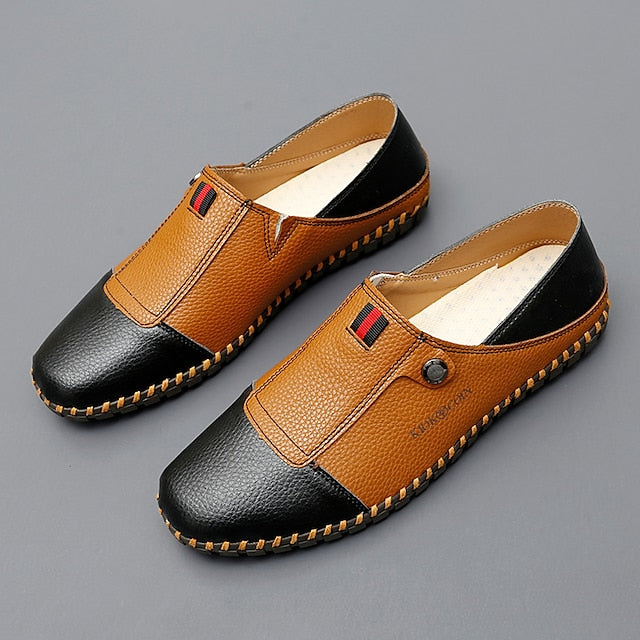 – Men's Leather Driving Loafers Slip-On Casual Two-Tone