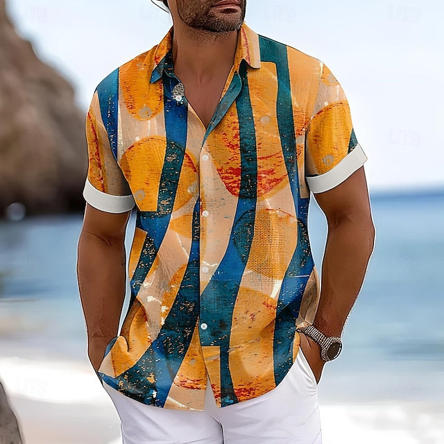 Linen Men's Button Up Shirt Wear Beach Summer