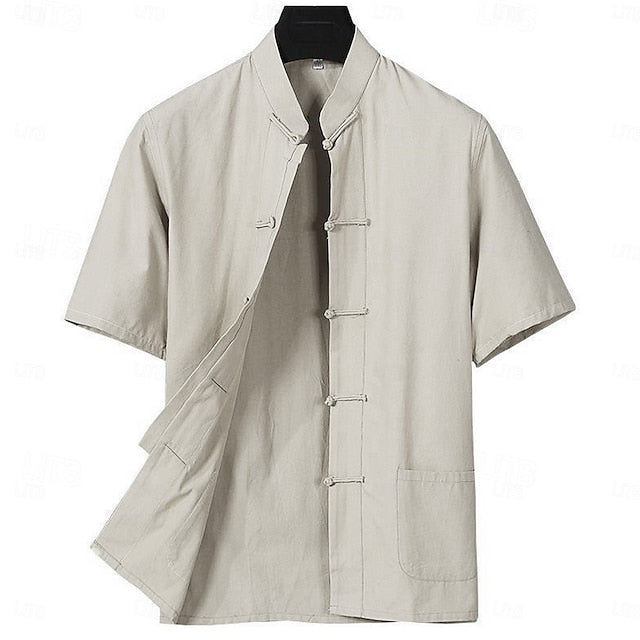 Up Men's Shirt Casual Button Linen Cotton