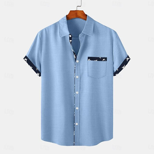 Summer Shirt Men's Up Button Beach Wear Linen