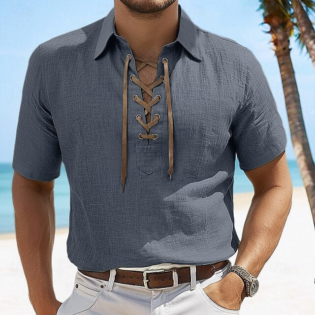 Beach Linen Shirt Summer Plain Men's