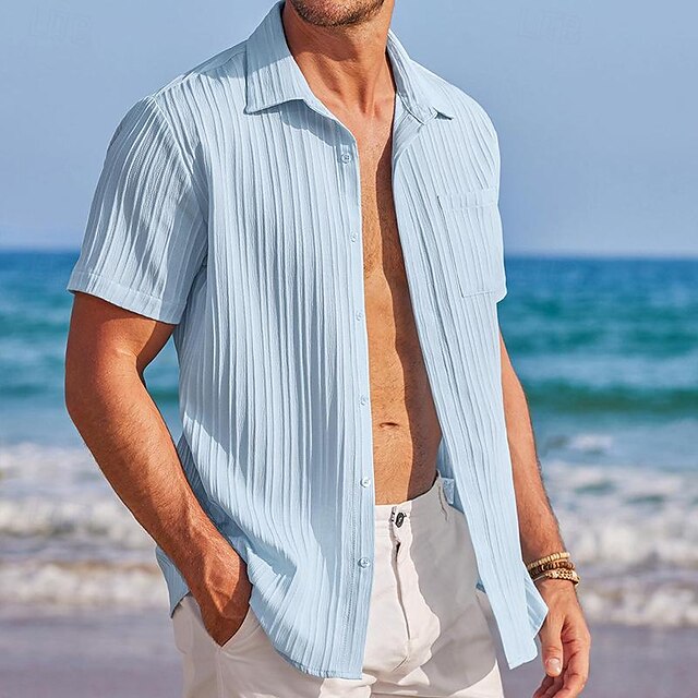 Casual Shirt Up Men's Button Summer Beach