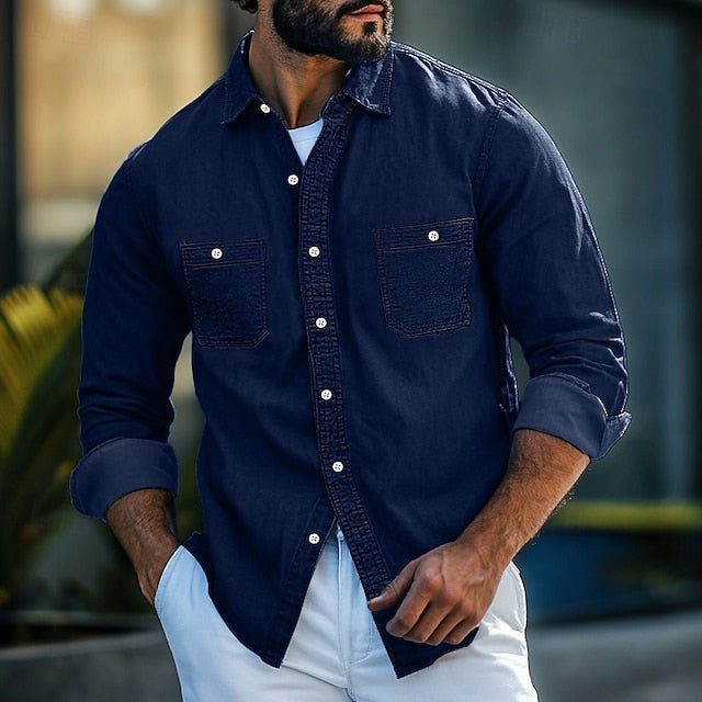 Up Casual Men's Shirt Chambray Button