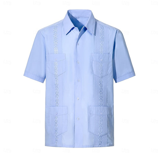 Black Guayabera Yellow White Men's Shirt Light