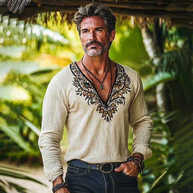 Popover Linen Shirt Summer Beach Men's