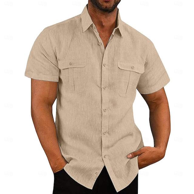 Summer Linen Men's Shirt Solid Beach