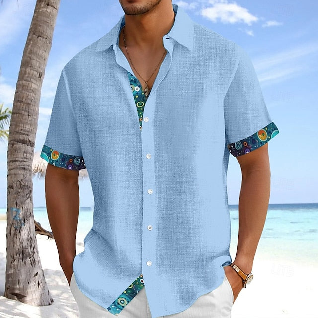 Shirt Linen Beach Summer Up Wear Men's Button