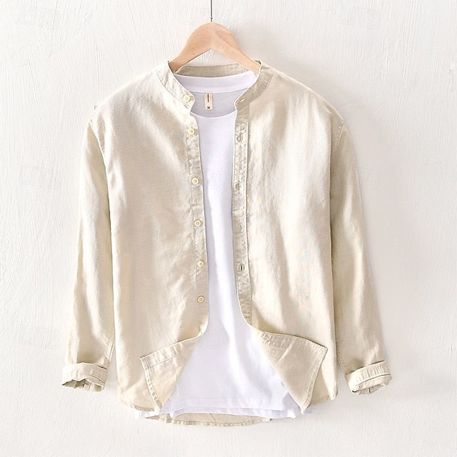 Up Cotton Casual Shirt Men's Button Linen