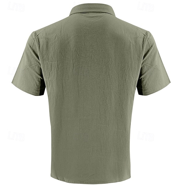 Casual Men's Cotton Shirt Linen Up Button