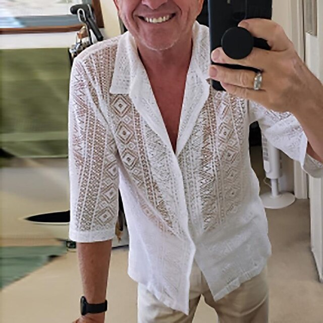 Casual Summer Button Men's Shirt Up Beach