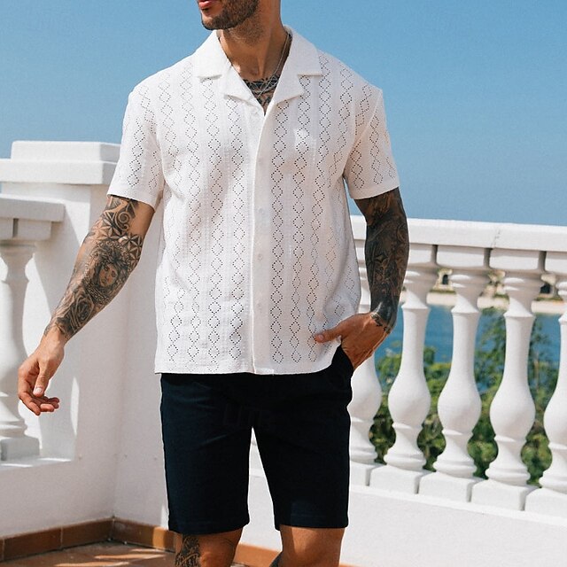 Men's Summer Black Button Up Shirt Casual