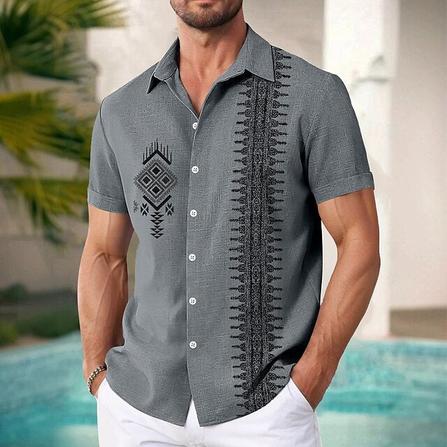 Beach Wear Linen Shirt Men's Summer Geometric