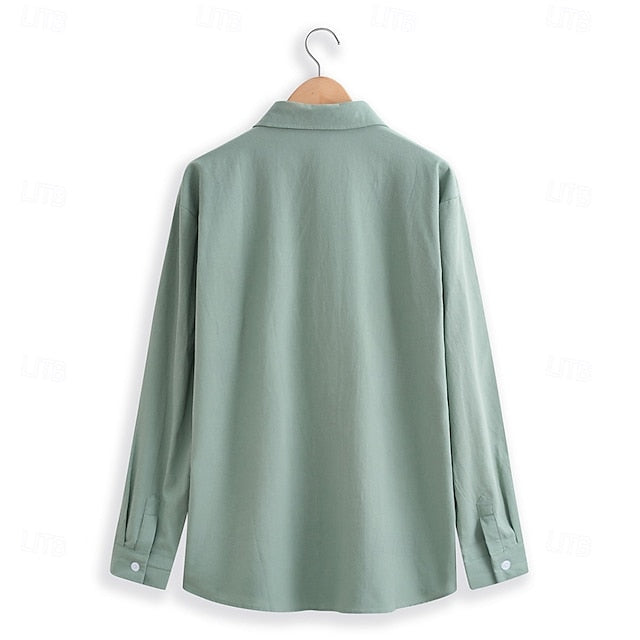 Linen Men's Up Solid Button Shirt Summer