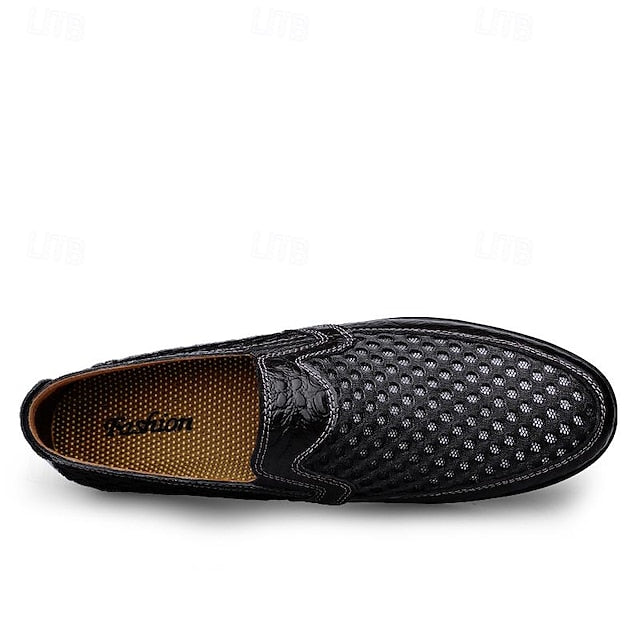 Breathable Men's Leather and Casual Loafers - Slip-On Mesh